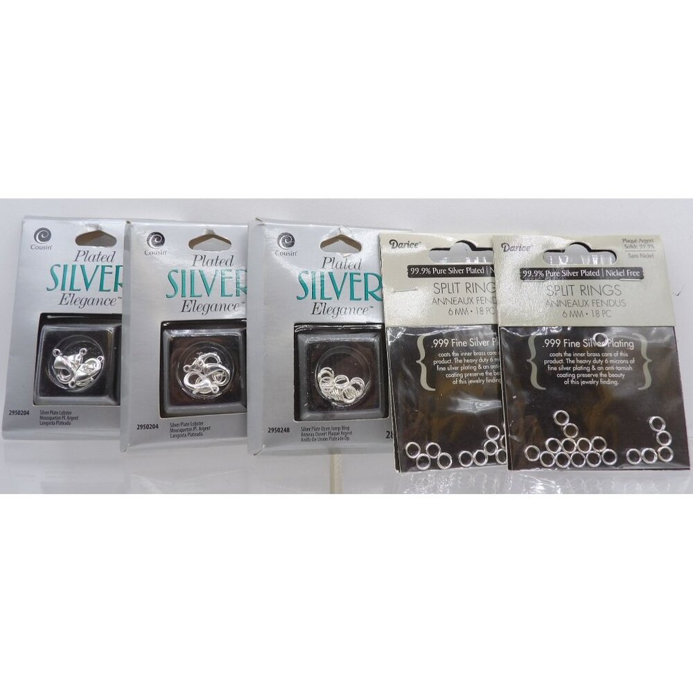 Jewelry Findings- 6mm Split Rings, Lobster Claw, Open Jump Ring, Silver Plate